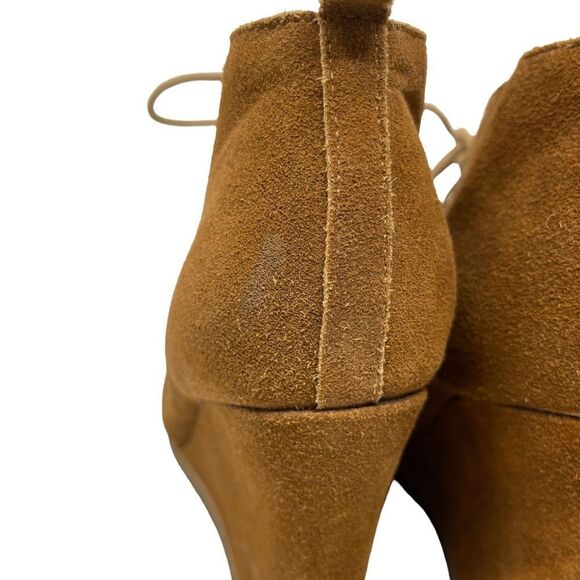 Steve Madden Suede Tangoo Lace-Up Wedge Ankle Bootie Women's 8 Cognac Brown - Picture 7 of 10